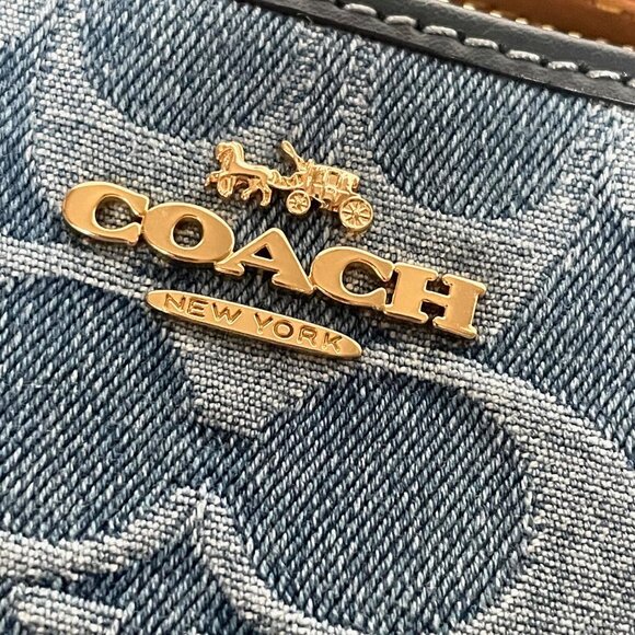 Coach Signature Denim Rainbow Floral Corner Zip Wristlet Small